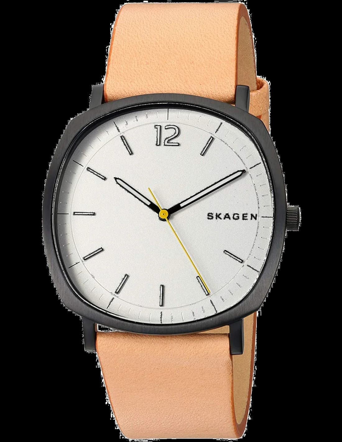 Montre Skagen SKW6379 au boîtier coussin et cadran noir minimaliste, aiguilles fines, style épuré danois