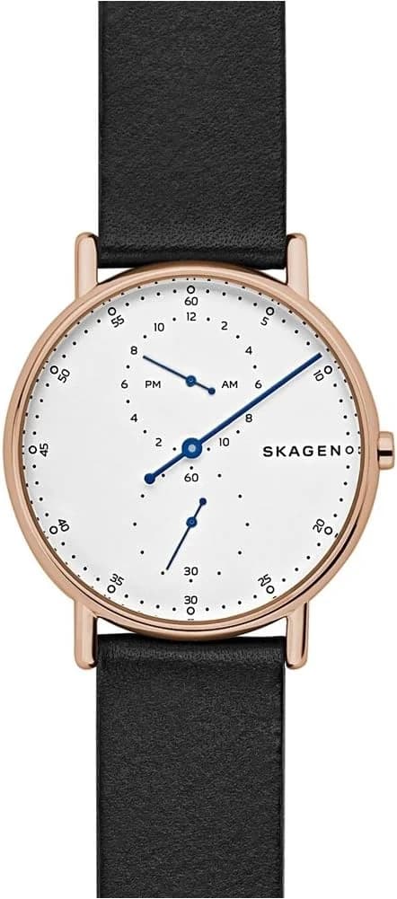 Montre Skagen SKW6390 avec cadran blanc minimaliste et bracelet en cuir brun pour un style élégant et intemporel