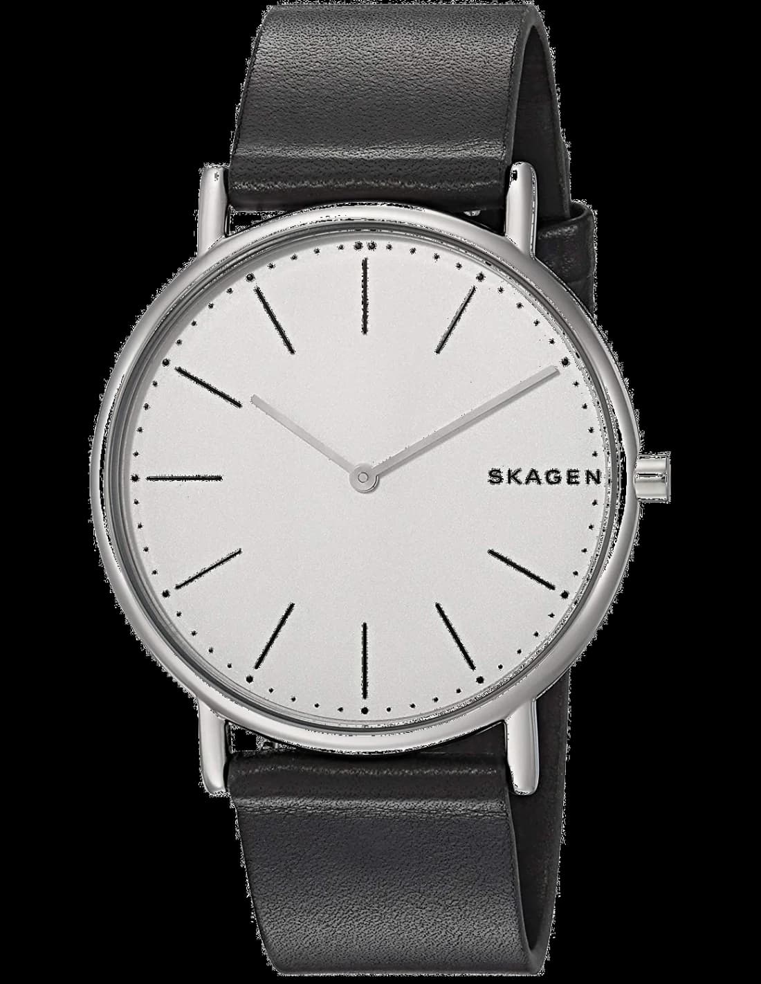 Montre Skagen SKW6419 avec cadran noir minimaliste, index fins et aiguilles argentées sur fond mat, style épuré danois