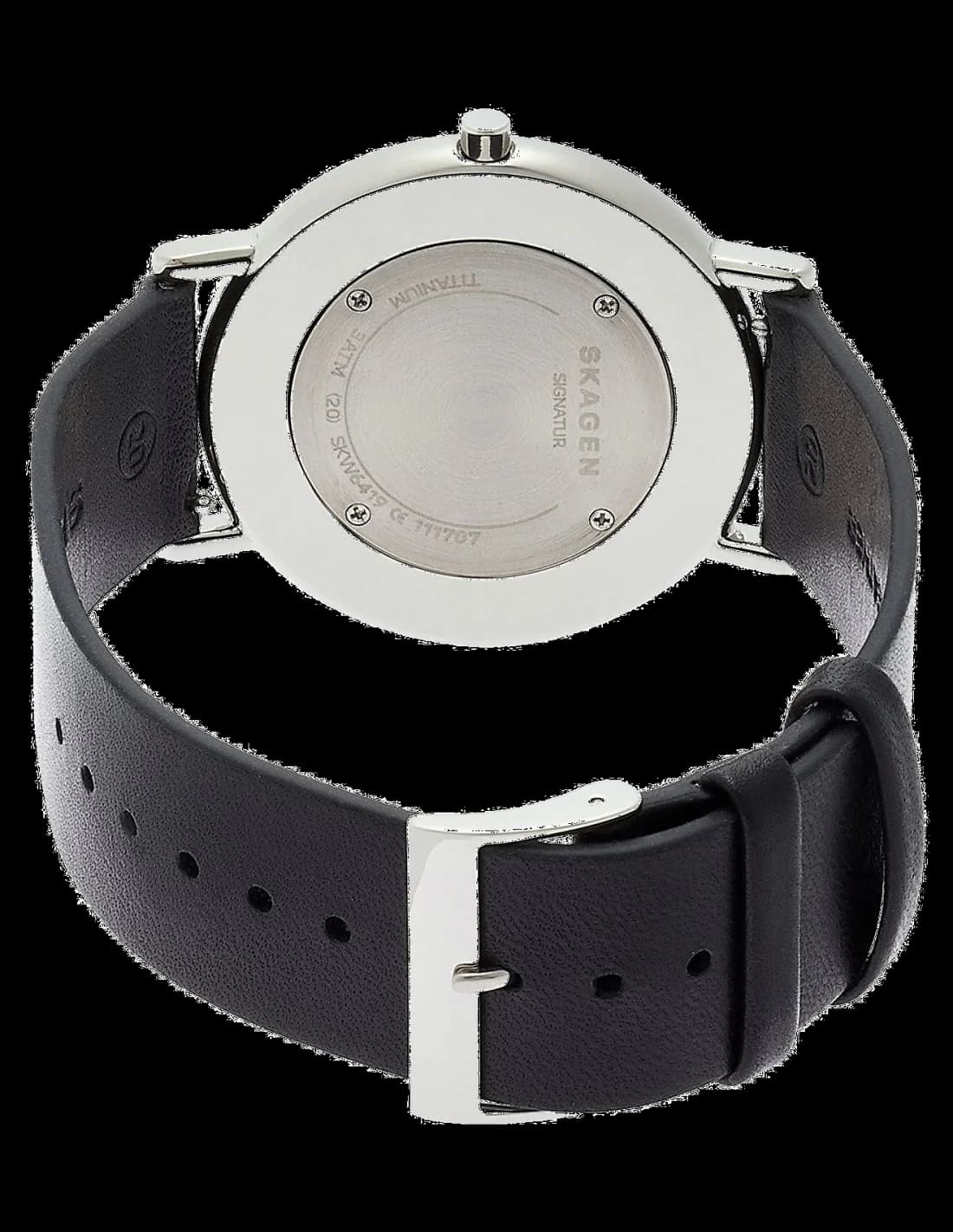 Cadran Skagen SKW6419 au cadran noir épuré, index linéaires argentés et aiguilles fines, sans date pour un design minimaliste