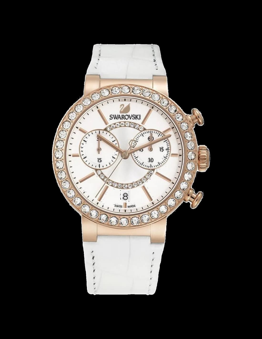 Montre Swarovski 5080602 au cadran blanc nacré et aiguilles dorées, style élégant et raffiné