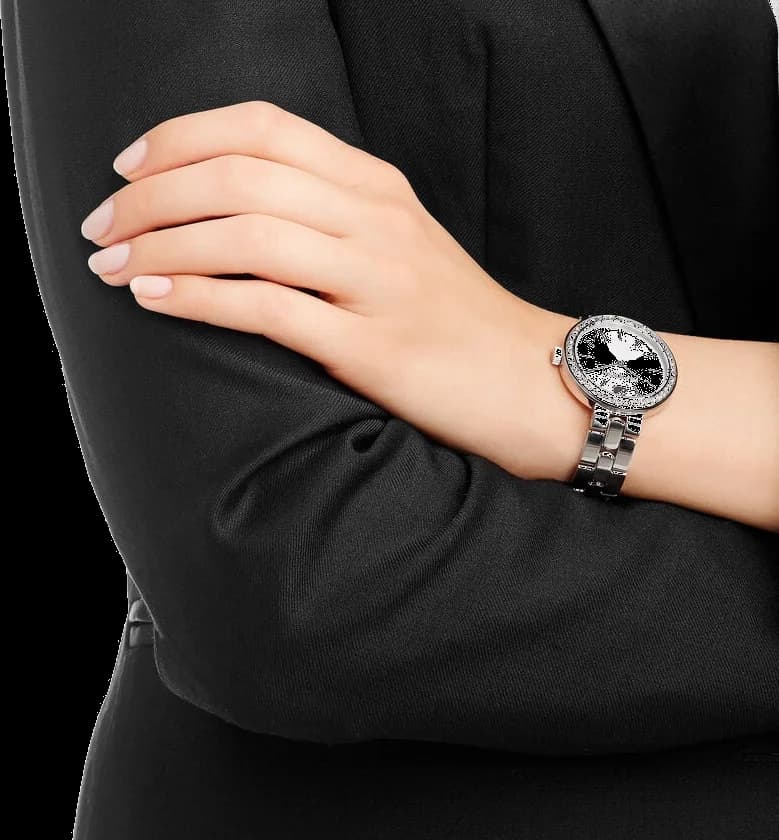 Cadran Swarovski 5095600 avec index en cristal, aiguilles dorées et date à 3h, raffinement