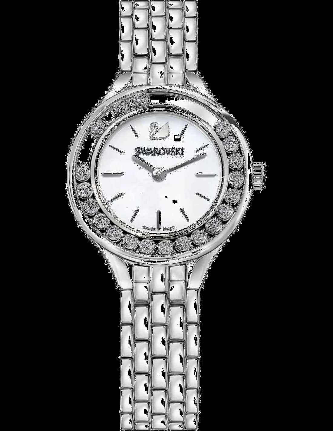 Montre Swarovski 5242901 avec cadran nacre blanc irisé, style élégant et féminin, finitions cristaux Swarovski
