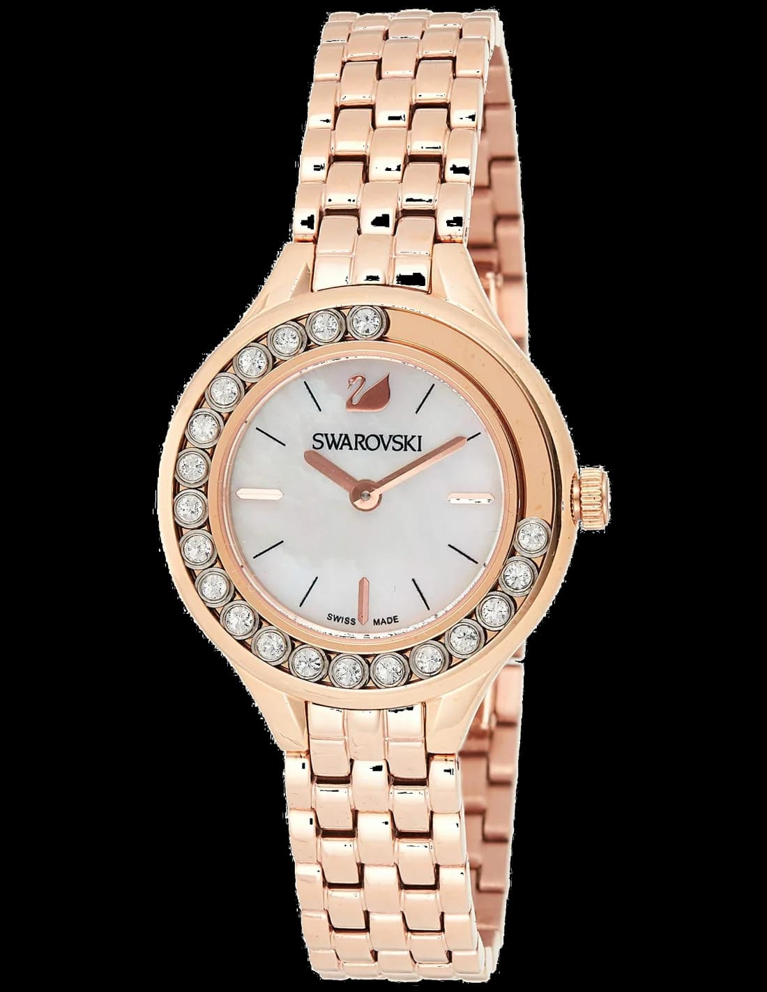 Montre Swarovski 5261496 en acier or rose avec cadran blanc et cristaux mobiles scintillants