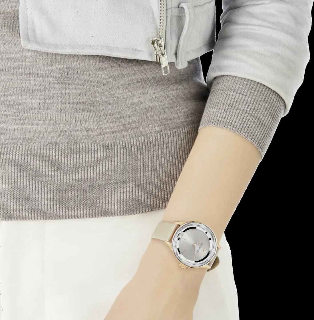 Bracelet Swarovski 5295326 en cuir gris avec boucle ardillon argentée, finition premium et souple