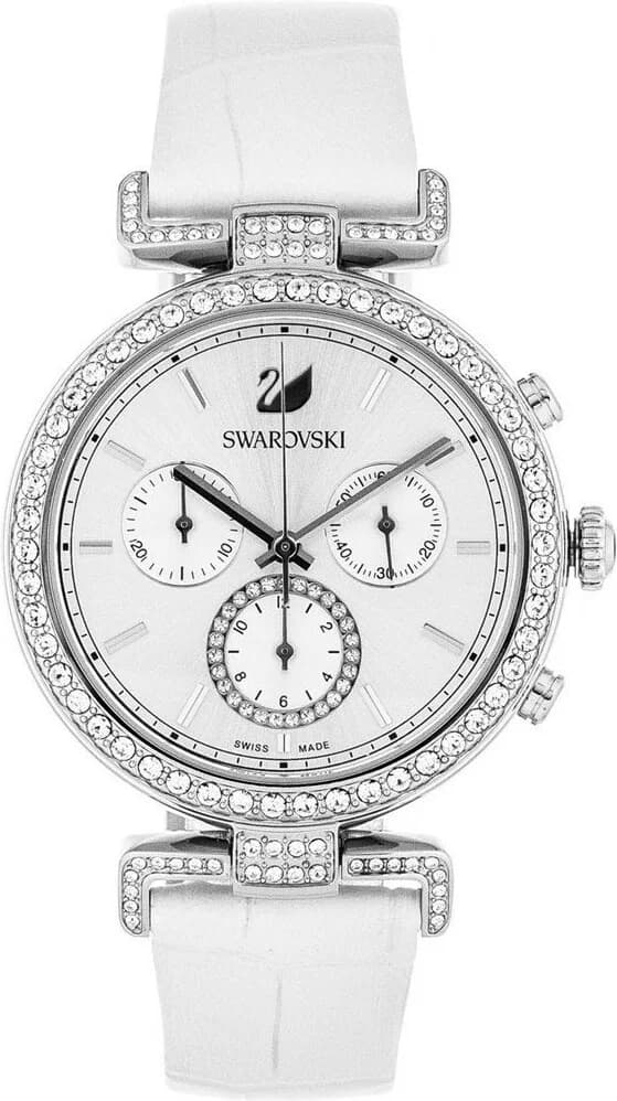 Montre Swarovski 5295346 au cadran blanc nacré orné de cristaux, chronographe élégant