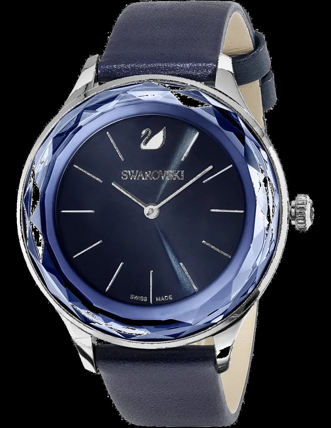 Montre Swarovski 5295349 au cadran bleu scintillant et au bracelet en cuir bleu élégant