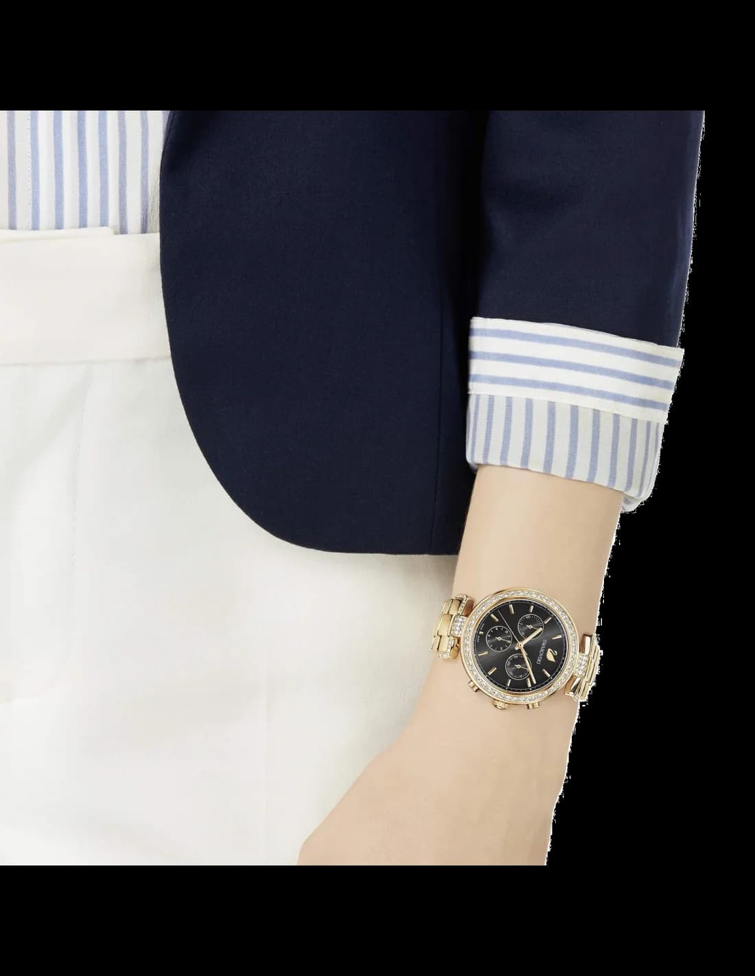 Montre Swarovski Era Journey 5295366 bracelet acier doré rose cadran noir vue 2