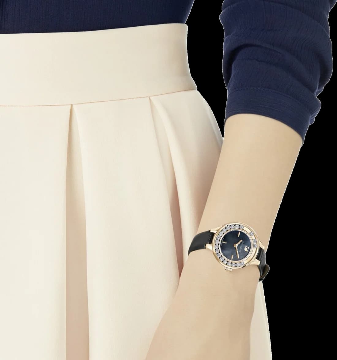 Bracelet Swarovski 5301877 en cuir blanc avec boucle ardillon en acier, finition lisse et élégante