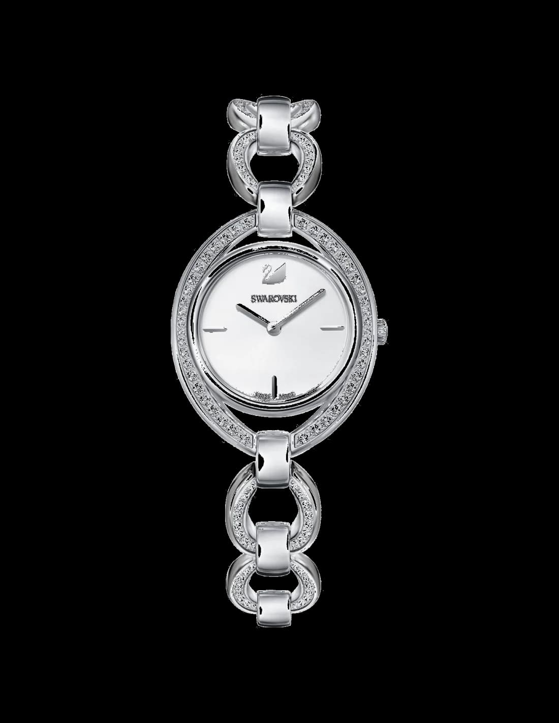 Montre Swarovski 5376815 au cadran blanc nacré et boîtier ovale argenté, style élégant et raffiné