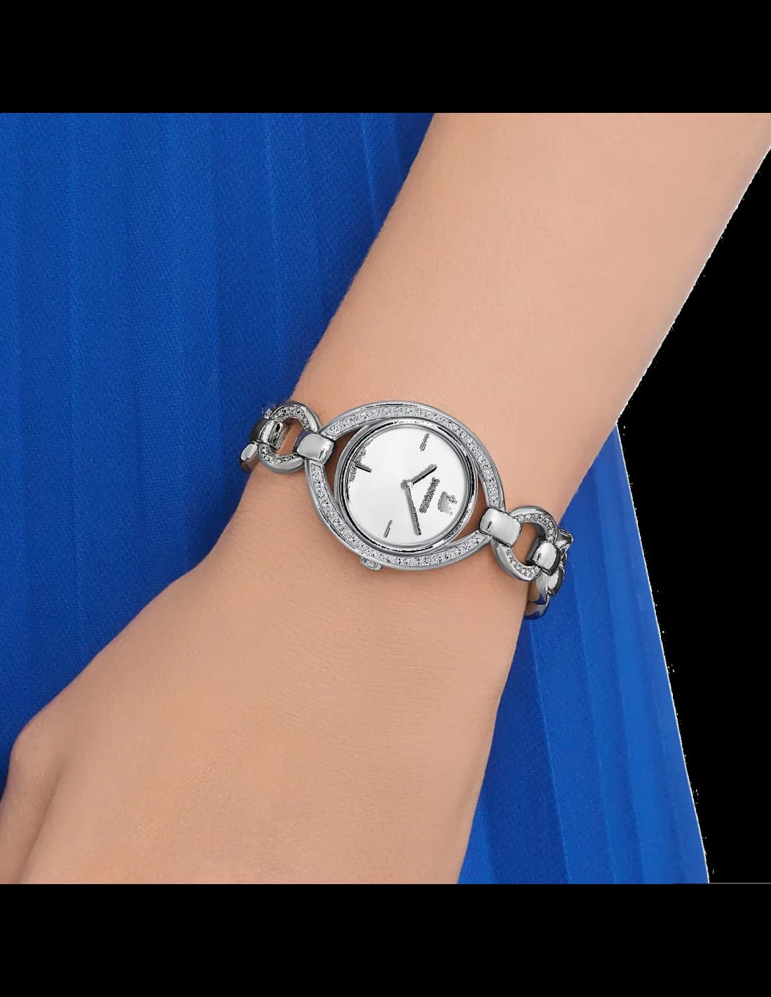 Bracelet Swarovski 5376815 en métal argenté à mailles milanaises, fermoir déployant, finition brillante