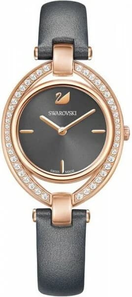 Montre Swarovski 5376842 au cadran ovale blanc nacré avec index cristal et aiguilles dorées, style élégant et raffiné