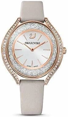 Montre Swarovski 5416701 avec cadran blanc nacré, index dorés et aiguilles bâtons, chronographe trois compteurs