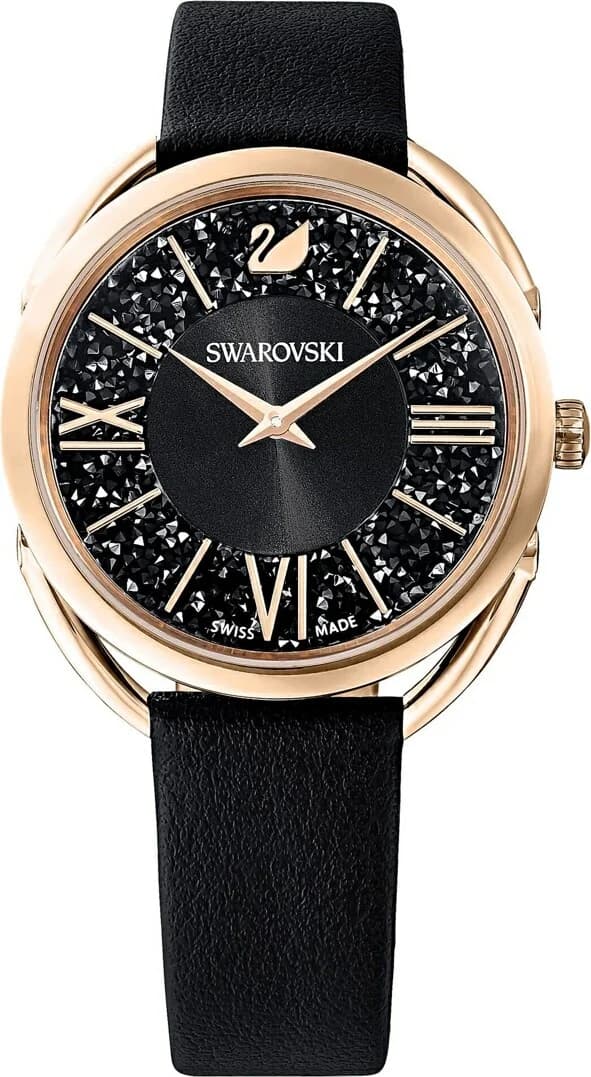 Cadran Swarovski 5452452 avec index cristaux scintillants et aiguilles dorées, date à 3h, style glamour