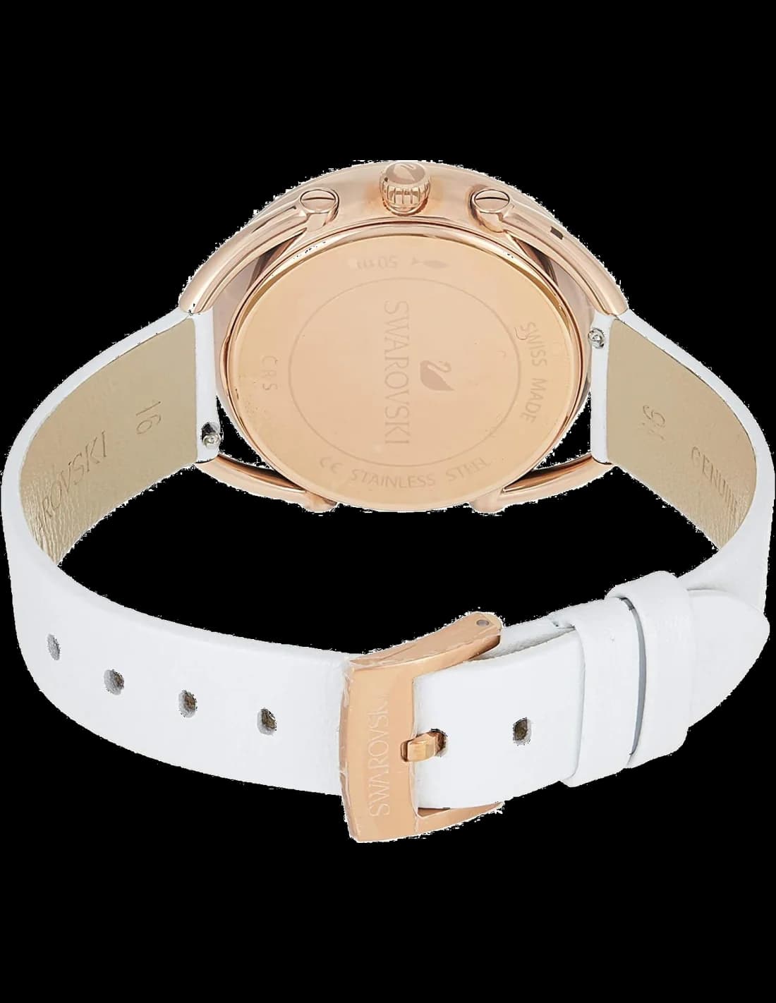 Bracelet Swarovski 5452459 en cuir blanc avec boucle déployante en acier, confort et raffinement