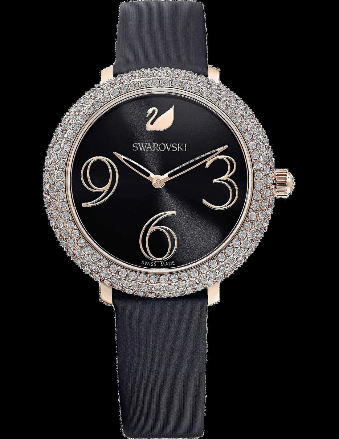 Montre Swarovski 5484058 avec cadran blanc orné de brillants et aiguilles dorées sur fond nacré