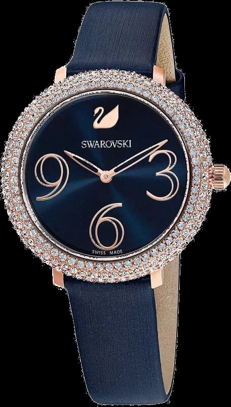 Bracelet Swarovski 5484061 en cuir satiné bleu nuit avec boucle ardillon, finition luxueuse