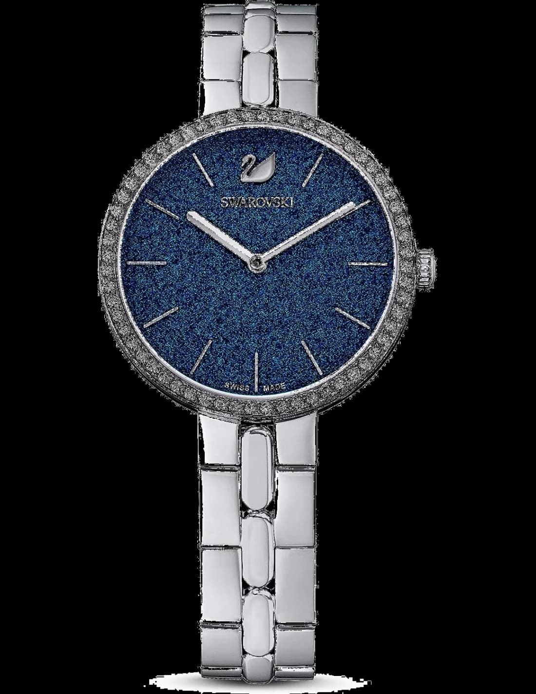 Montre Swarovski 5517790 avec cadran bleu poudre de diamants et acier poli, style élégant et moderne
