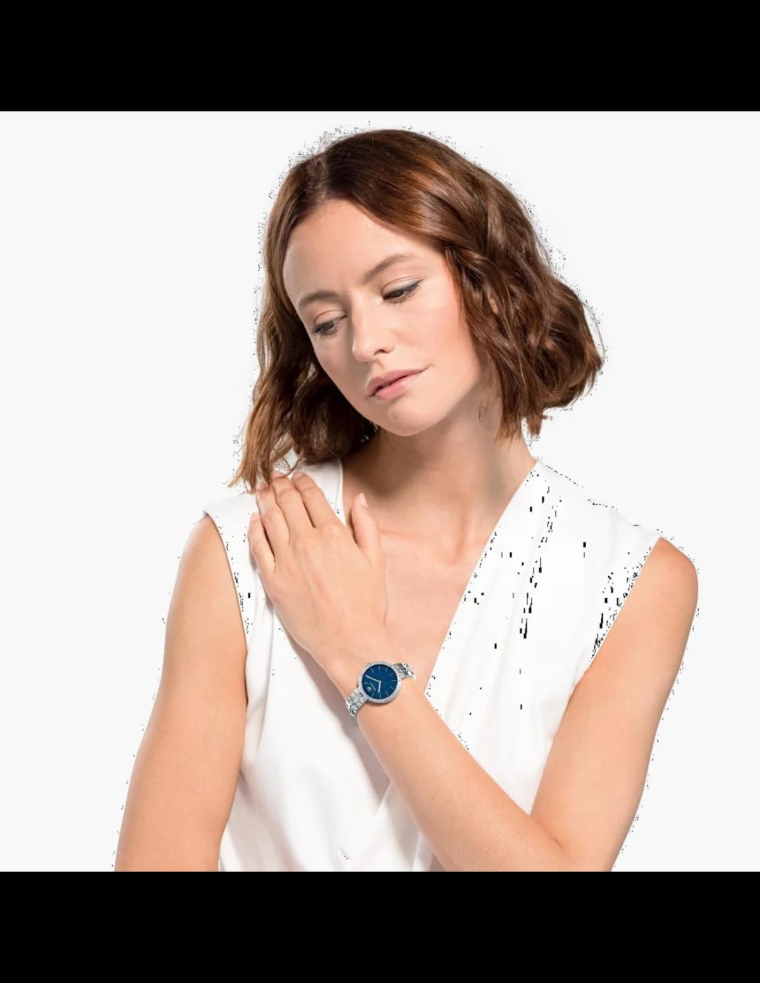 Bracelet Swarovski 5517790 en acier poli maillé, fermoir déployant, finition brillante