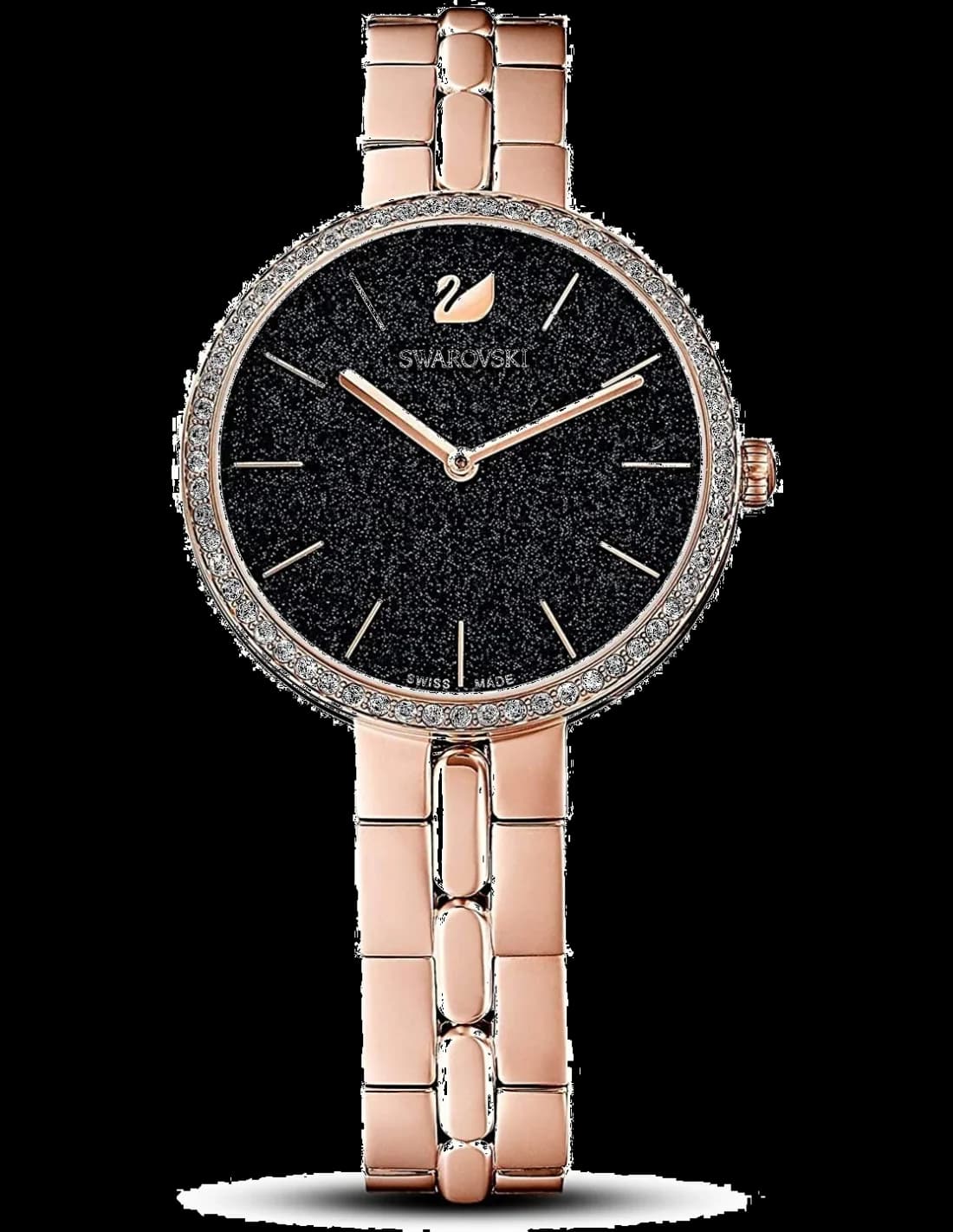 Montre Swarovski 5517797 avec cadran noir scintillant orné de poudre de diamants, style élégant et raffiné