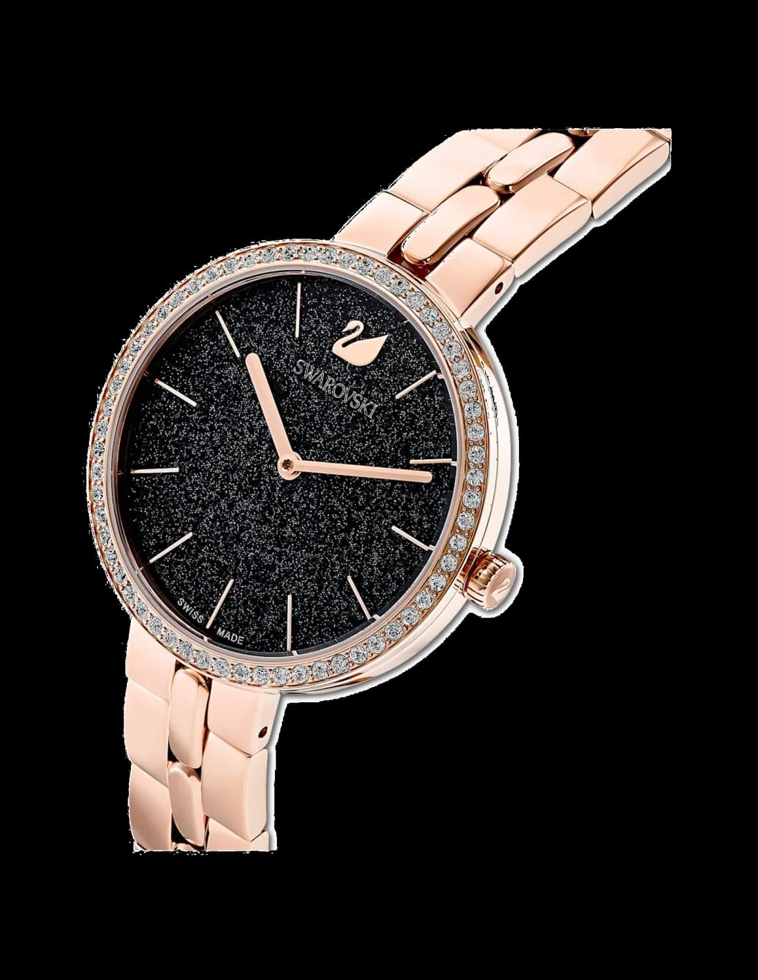 Cadran Swarovski 5517797 noir incrusté de poudre de diamants, index et aiguilles dorés pour un éclat précieux