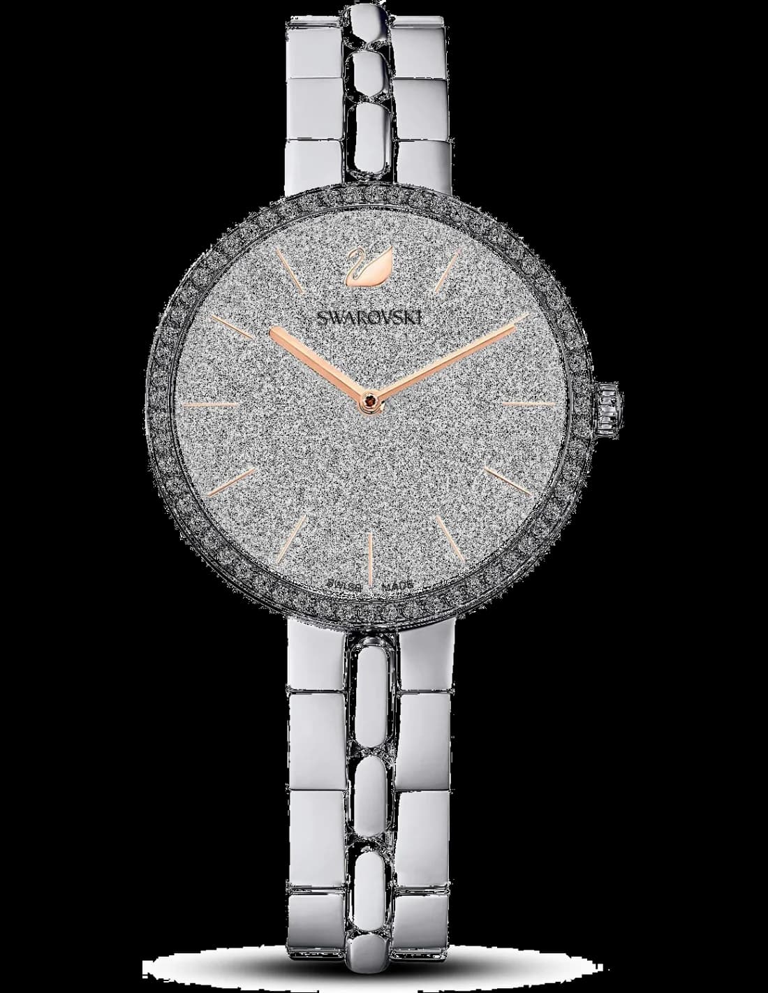 Montre Swarovski 5517807 avec cadran blanc scintillant en poudre de diamants et boîtier argenté