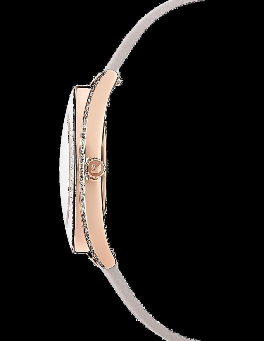 Cadran Swarovski 5519450 avec index cristal, aiguilles dorées et date à 3h, cadran beige