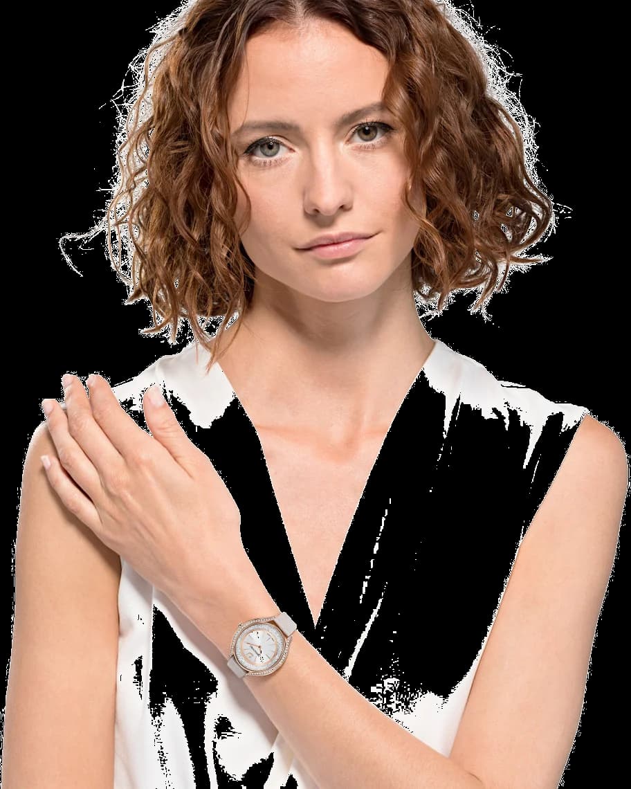 Boîtier Swarovski 5519450 en acier doré, lunette lisse, vue de profil fine et féminine