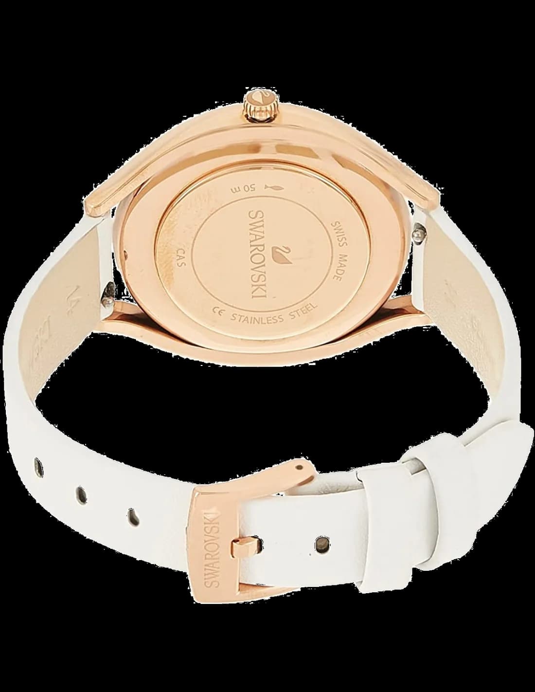 Cadran Swarovski 5519453 blanc nacré à index cristal Swarovski, aiguilles dorées et date à 3h