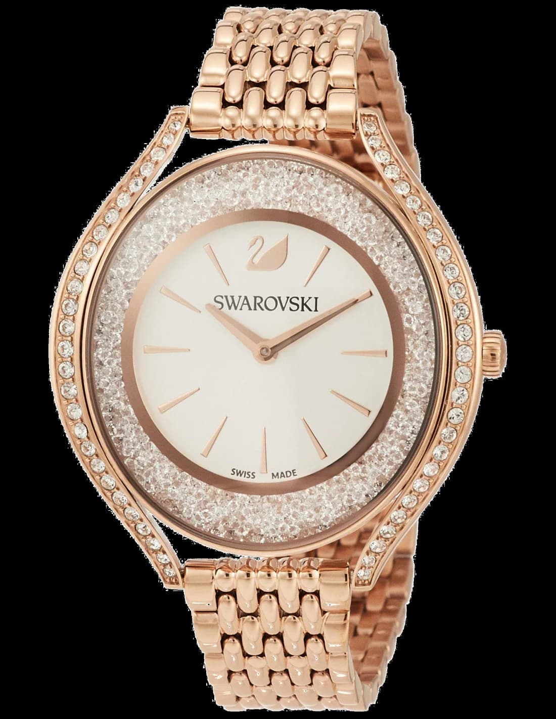 Montre Swarovski 5519459 au cadran blanc nacré avec index cristaux et aiguilles dorées, style élégant et raffiné
