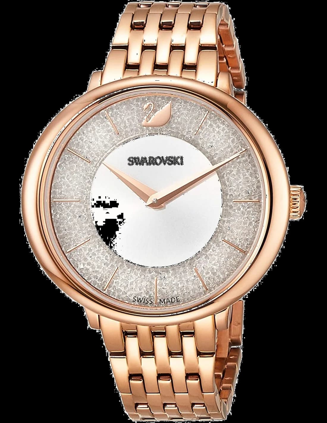 Montre Swarovski 5544590 en acier plaqué or rose avec cadran blanc nacré et cristaux scintillants sur la lunette