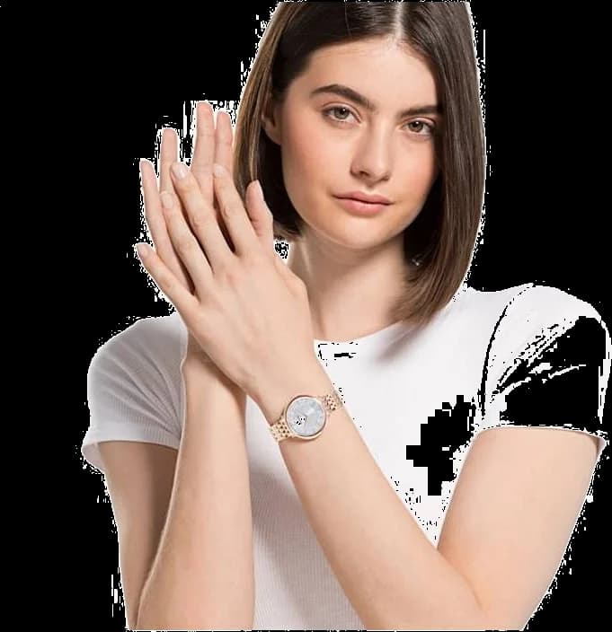 Boîtier Swarovski 5544590 rond en acier plaqué or rose de 32 mm avec lunette serti de cristaux et verre saphir