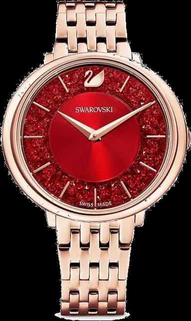 Montre Swarovski 5547608 avec cadran rouge scintillant et boîtier en acier plaqué or rose, style élégant