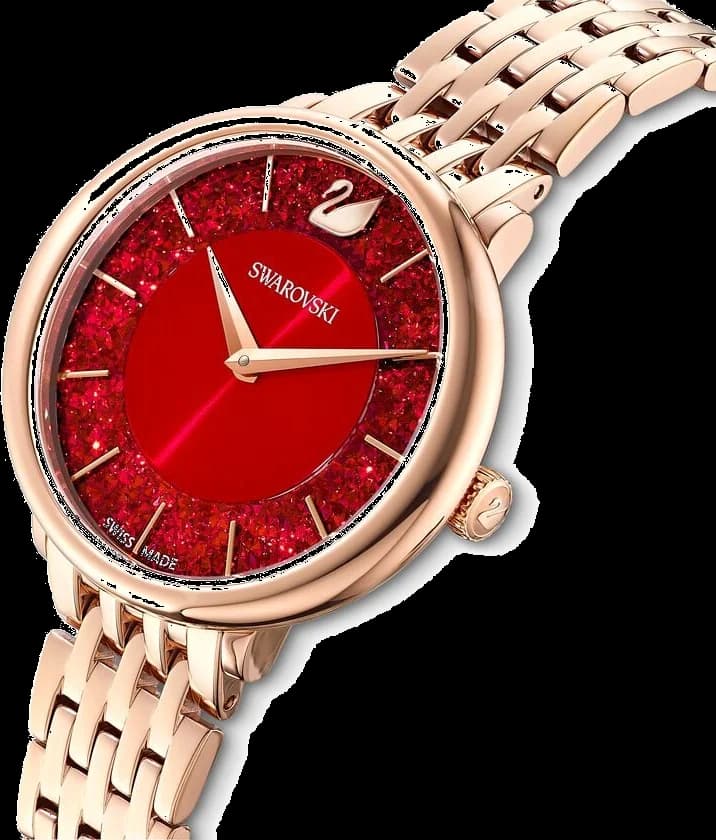 Cadran Swarovski 5547608 orné d'index cristal Swarovski et aiguilles dorées, complications date à 3h