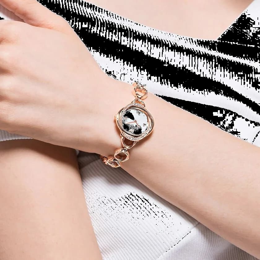Bracelet Swarovski 5547626 en acier or rose à mailles fines, fermoir déployant sécurisé, finition brillante