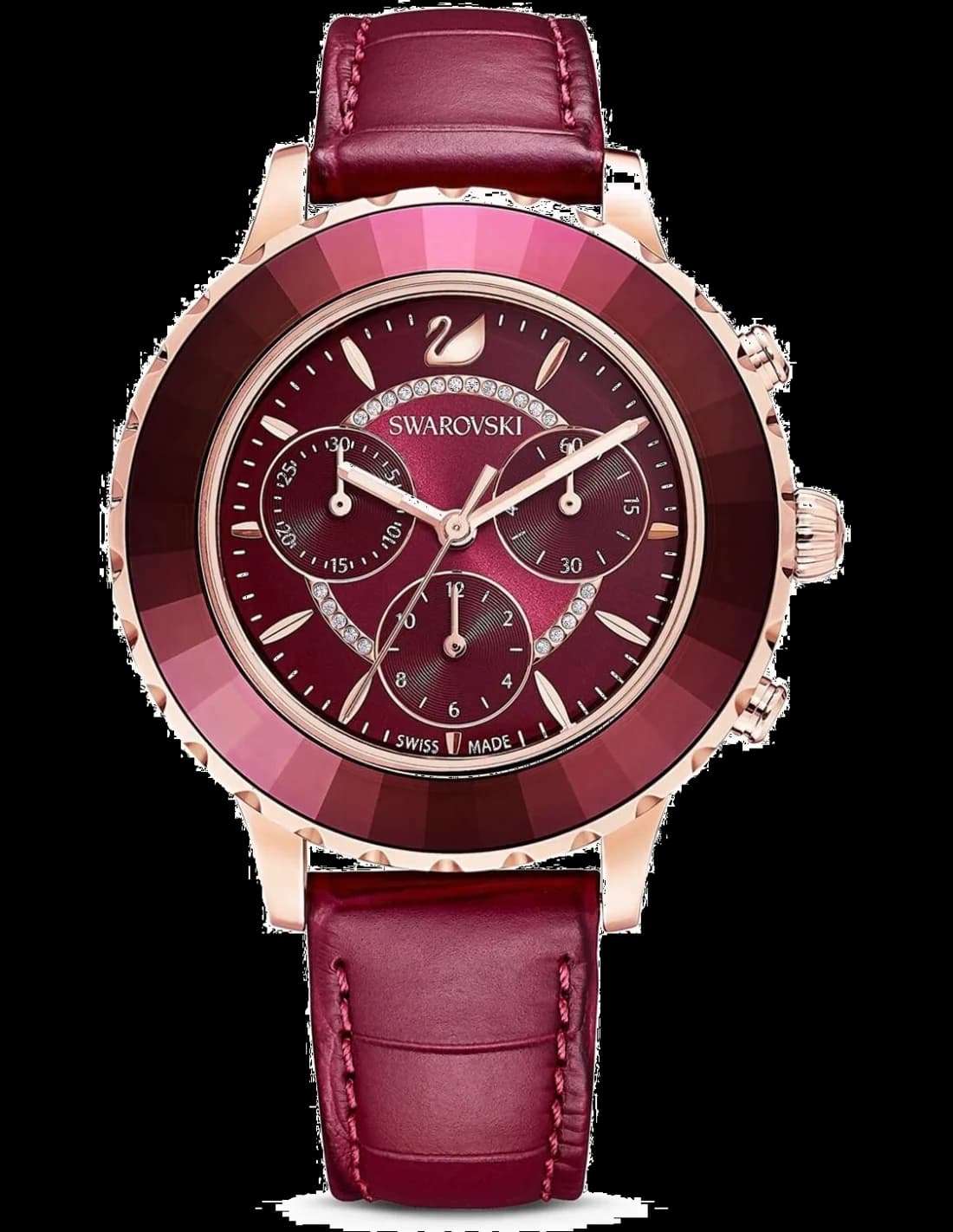 Montre Swarovski 5547642 Octea Lux chronographe femme cadran blanc nacré index cristaux Swarovski rouge