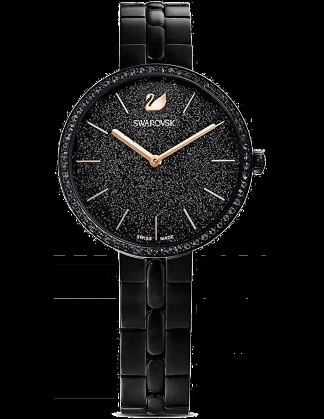 Montre Swarovski 5547646 au cadran noir scintillant avec cristaux sertis, style élégant et raffiné pour femme