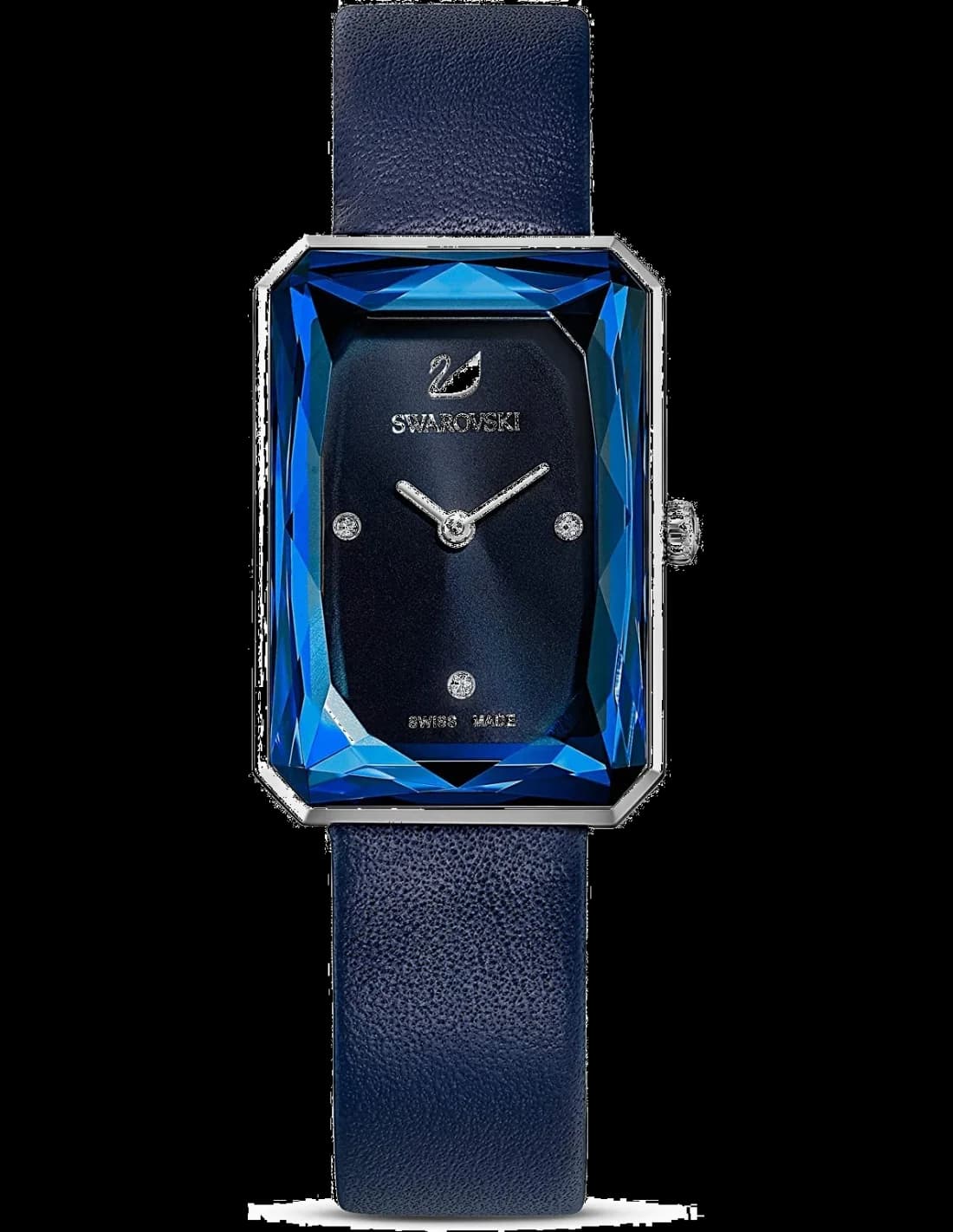Montre Swarovski 5547713 au cadran bleu galbé avec index en cristaux et aiguilles dorées style art déco