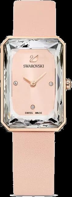 Montre Swarovski 5547719 au cadran rose scintillant et bracelet cuir beige, style élégant et féminin