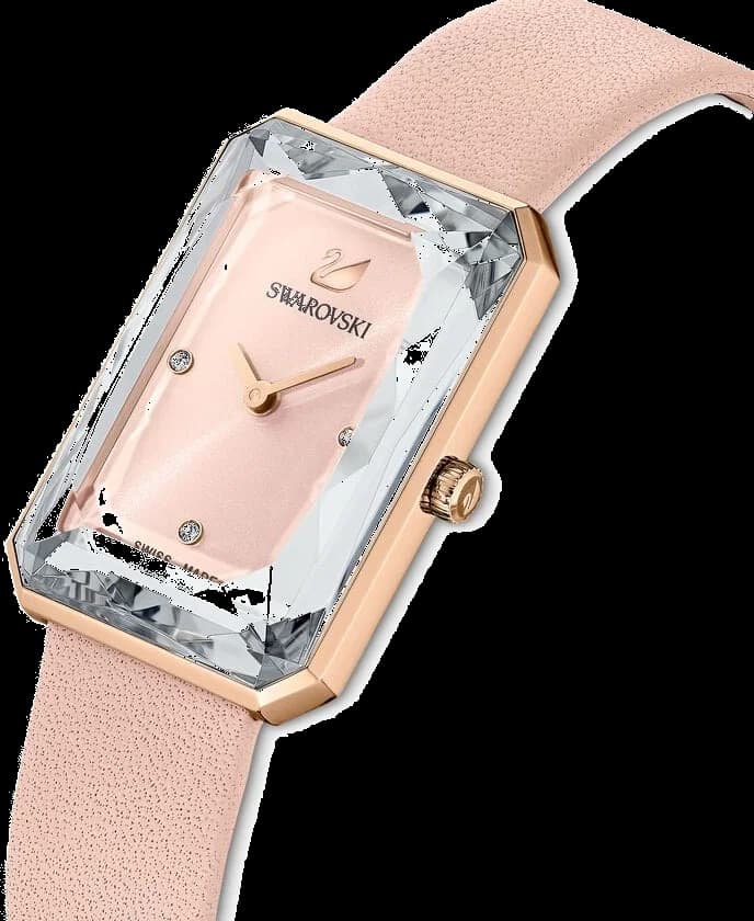 Cadran Swarovski 5547719 avec index en cristal, aiguilles dorées, date à 6h et finition soleil
