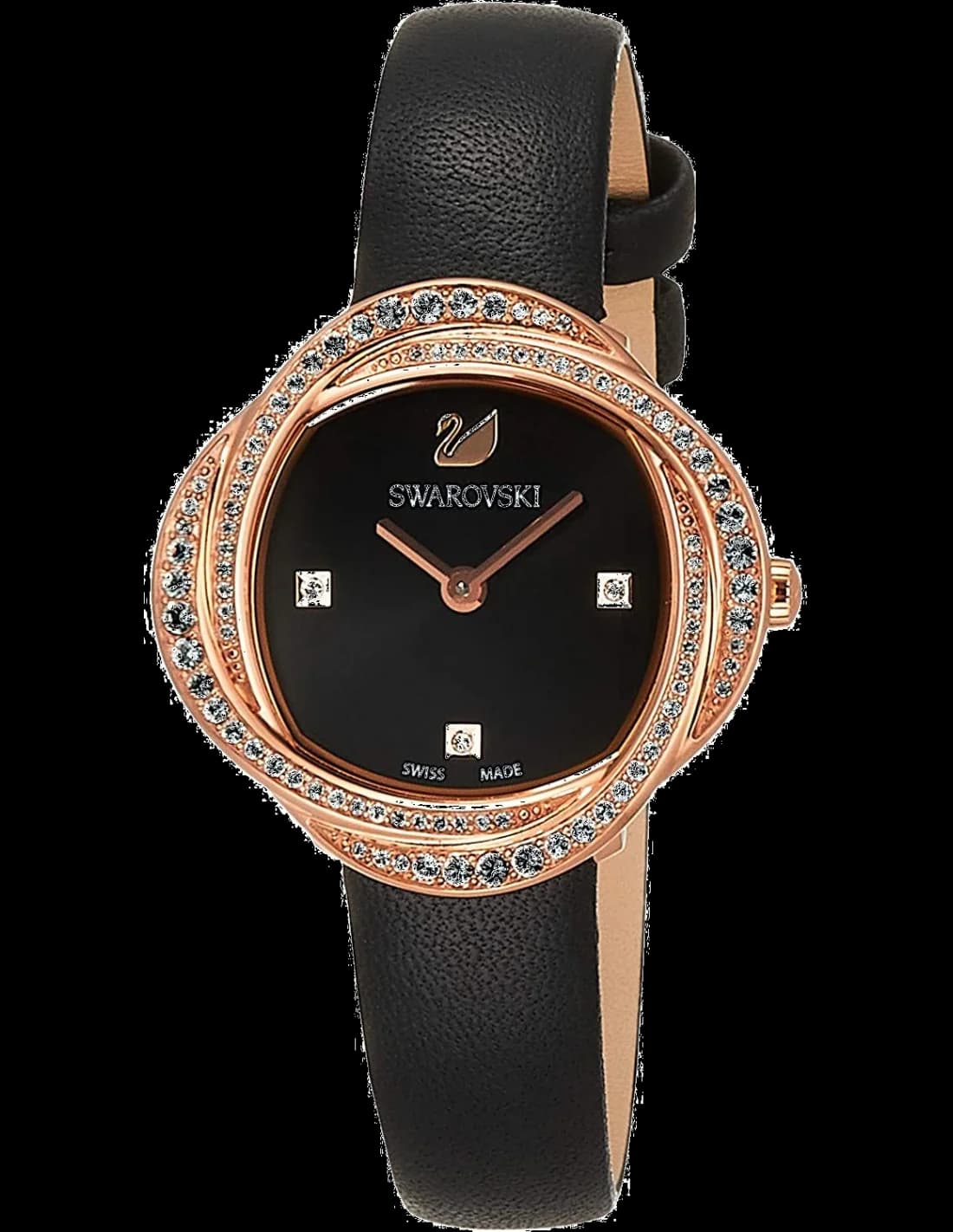 Montre Swarovski 5552421 cadran blanc nacré avec fleurs cristal, aiguilles dorées, style élégant