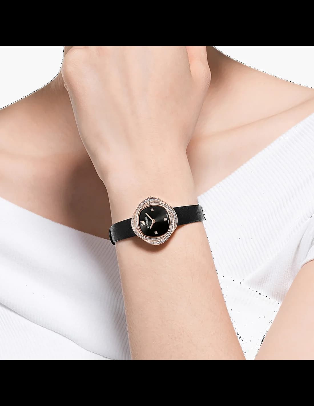 Bracelet Swarovski 5552421 bracelet cuir noir avec boucle ardillon en acier, coutures contrastées