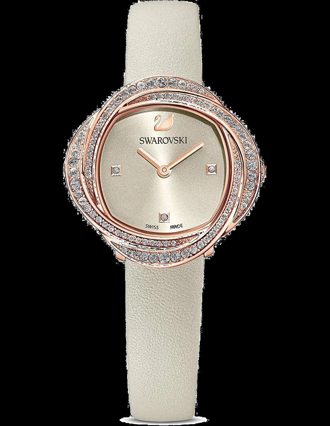 Montre Swarovski 5552424 au cadran beige et boîtier argenté, fleur cristal élégante