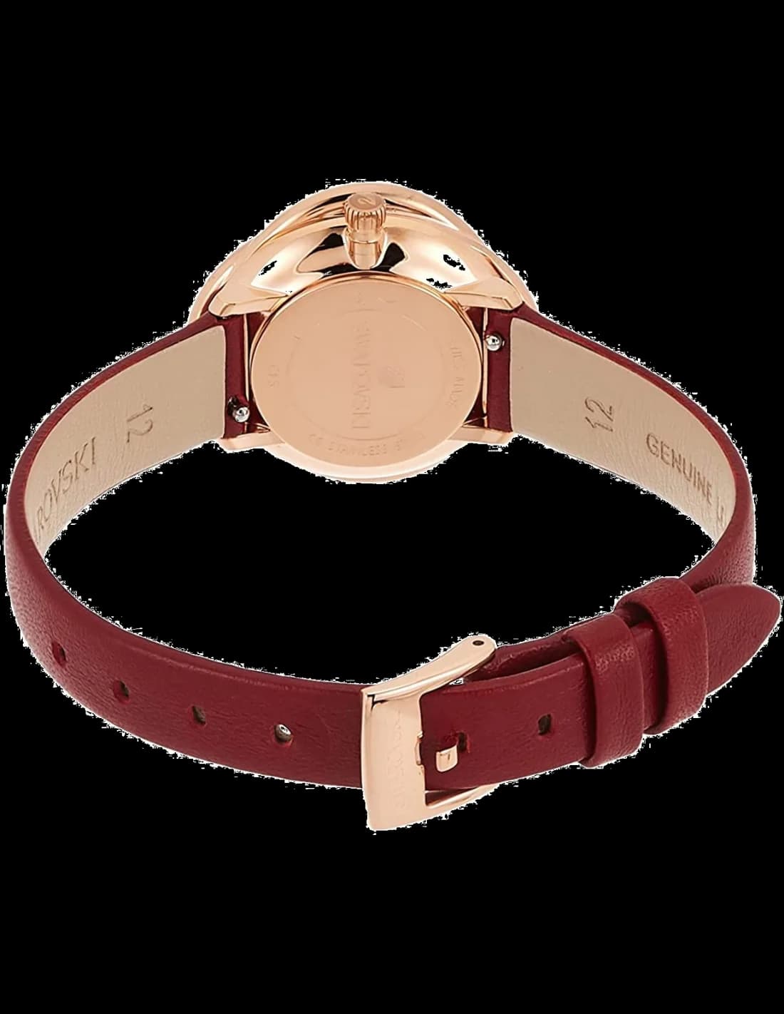 Bracelet Swarovski 5552780 en cuir bordeaux avec boucle ardillon dorée, finition luxueuse