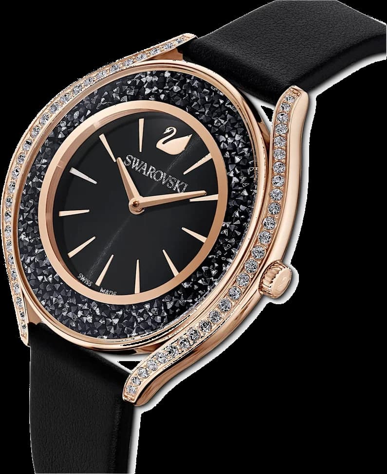 Cadran Swarovski 5558634 avec index cristal Swarovski, aiguilles dorées et date à 3h