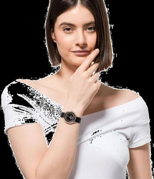 Bracelet Swarovski 5558634 en cuir noir avec coutures contrastées, fermoir boucle ardillon en acier