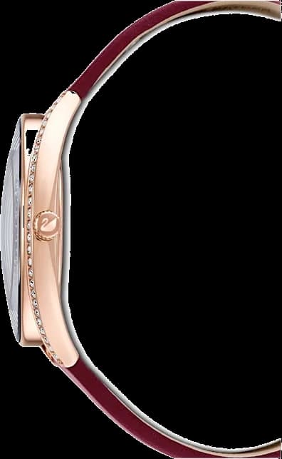 Bracelet Swarovski 5558637 en cuir bordeaux avec boucle ardillon en acier rose gold, finition chic et intemporelle