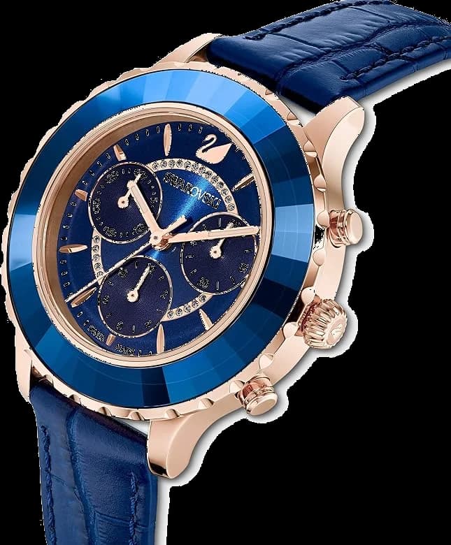 Cadran Swarovski 5563480 affichage chronographe, aiguilles bleues, index en cristal scintillants