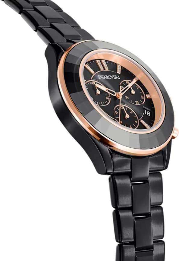 Bracelet Swarovski 5610472 en acier inoxydable noir PVD, maillons milanais, fermoir déployante double sécurité