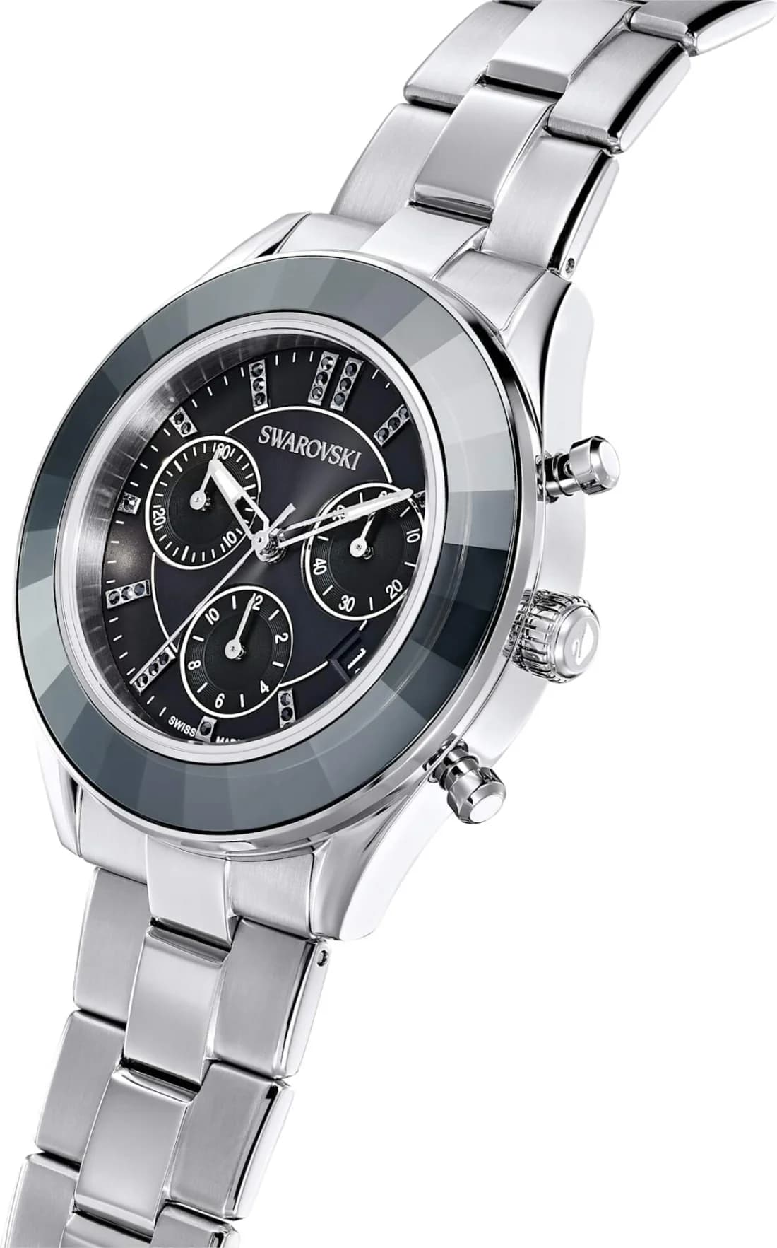 Cadran Swarovski 5610520 au cadran blanc orné de cristaux scintillants, compteurs chronographe et date à 4h30